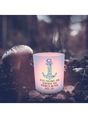 Mr. & Mrs. Panda Windlicht Glas Anker Blau mit Spruch in Transparent