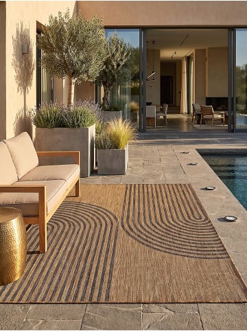 KADIMA DESIGN Outdoor-Teppich VIGOLENO Bogenmuster Flachgewebe Wohnzimmer in Braun-Schwarz