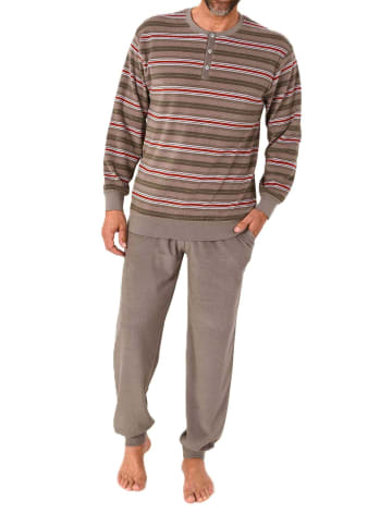 NORMANN Langarm Schlafanzug Frottee Stretch Pyjama Bündchen in grau