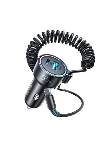 COFI 1453 Joyroom Auto-Ladegerät 3 in 1 mit Typ-C-Kabel 1,5 m 55 W schwarz in Schwarz