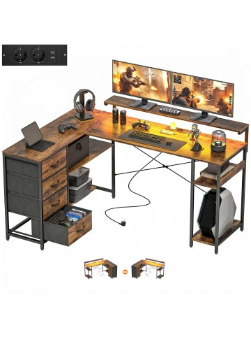 HOMCOM Gaming Tisch-155L x 110B x 91,4H cm-Rustikal-Braun