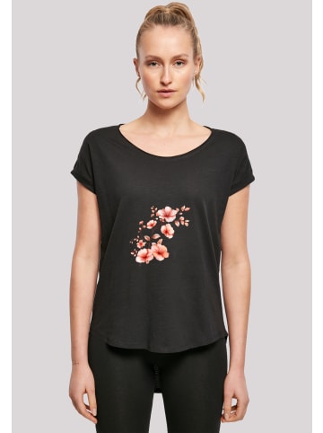 F4NT4STIC Long Cut T-Shirt Rosa Blumenzweig 3D in schwarz