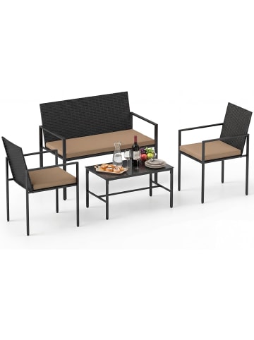 COSTWAY 4 tlg. Polyrattan Gartenmöbel Set in Braun