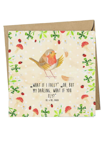Mr. & Mrs. Panda Einladungskarte Rotkehlchen Federn mit Spruch in Naturpapier