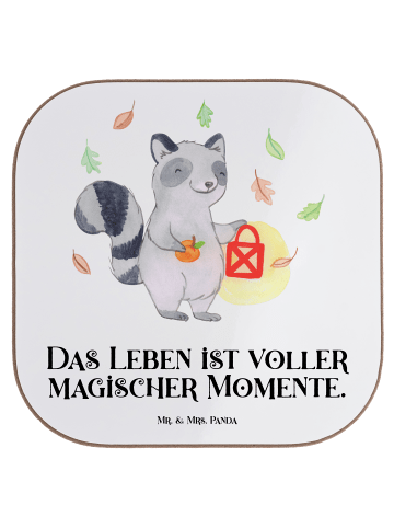Mr. & Mrs. Panda Untersetzer Glas Waschbär Laterne mit Spruch in Weiß