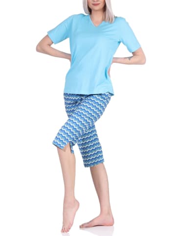 NORMANN Capri Pyjama Capri Shorts Schlafanzug EthnoStyle - 79892 in blau