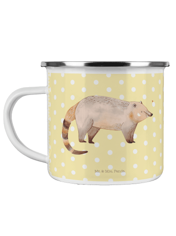 Mr. & Mrs. Panda Camping Emaille Tasse Nasenbär ohne Spruch in Gelb Pastell