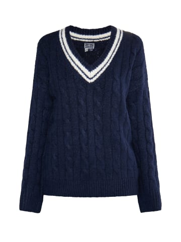 DreiMaster Damen Strickpullover in Marine Wollweiss