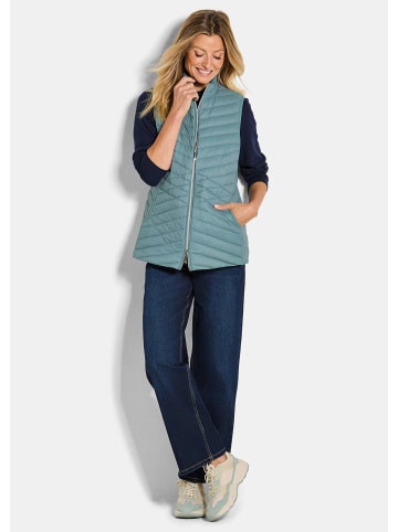 GOLDNER Kurzgröße:  Taillierte Daunenweste mit Stehkragen in graugrün