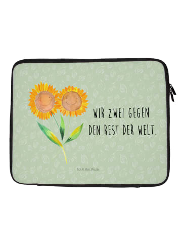 Mr. & Mrs. Panda Notebook Tasche Blume Sonnenblume mit Spruch in Blattgrün