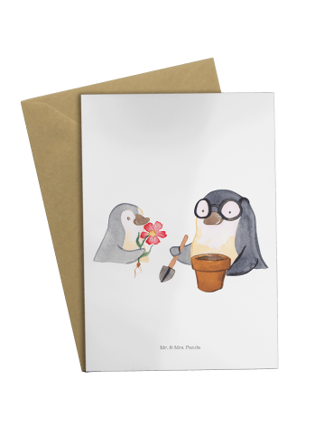 Mr. & Mrs. Panda Grußkarte Pinguin Opa Blumen pflanzen ohne Spruch in Weiß