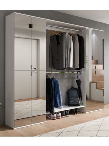 Inn.Furn Garderobenschrank weiß 232 cm, Flurgarderobe XXL mit Spiegeltüren