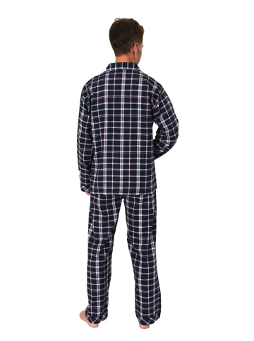 NORMANN Lange Flanell Schlafanzug Pyjama kariert - 88133 in marine/rot
