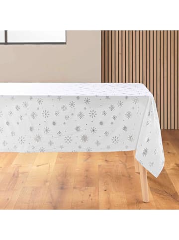 Douceur d’Intérieur Rechteckige Tischdecke mit silberner Verzierung, ASTRELIA in Weiß, 240 x 140 cm