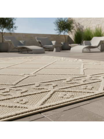 KADIMA DESIGN Teppich Outdoor Flachgewebe Berber-Muster Polypropylen Terrasse in Beige