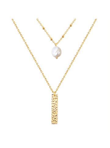 Valero Pearls Halskette Edelstahl Süßwasser-Zuchtperle in gelbgold