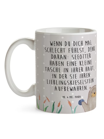 Mr. & Mrs. Panda Kaffeetasse Otter Stein mit Spruch in Grau Pastell
