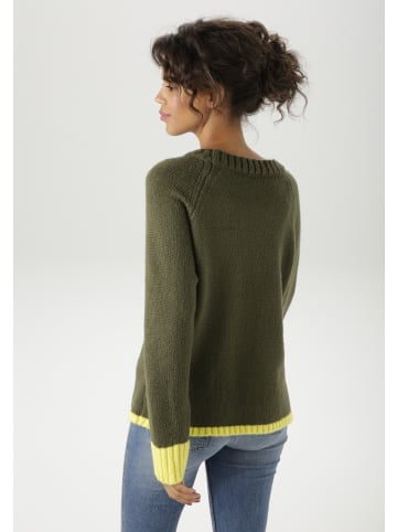 Aniston CASUAL Strickpullover in oliv-gelb