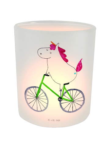 Mr. & Mrs. Panda Glas Windlicht Einhorn Radfahrer ohne Spruch in Transparent