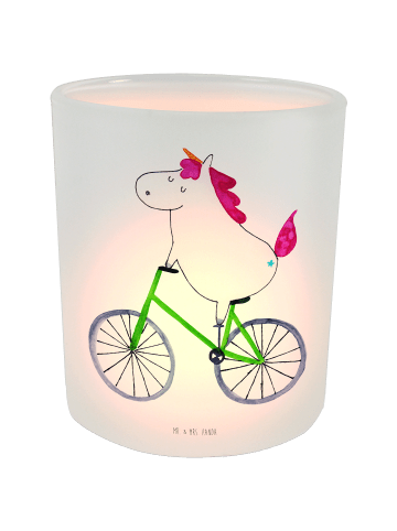 Mr. & Mrs. Panda Windlicht Einhorn Radfahrer ohne Spruch in Transparent
