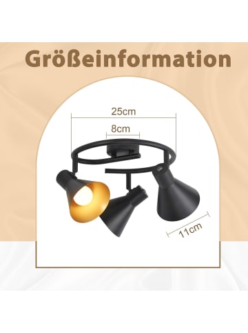 ZMH Deckenleuchte in Schwarz 3-flammige E14 rund Vintage Metall kreative Design