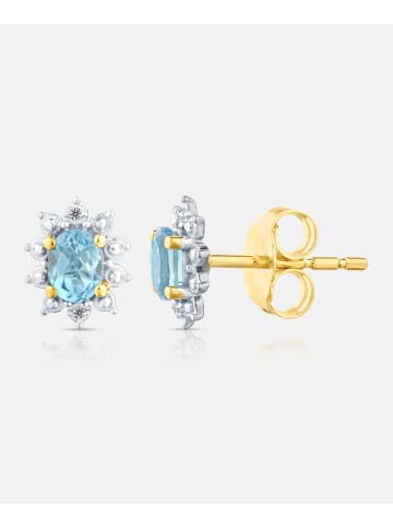 Diamant L'éternel Ohrstecker, mit Blautopas, 375 Gelbgold