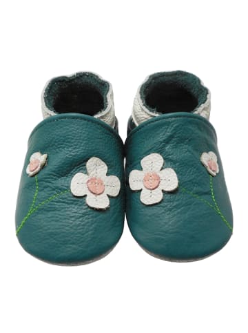 Yalion Baby-Lederlaufschuhe mit rutschfester Sohle – dunkelgrün mit Blumenmuster