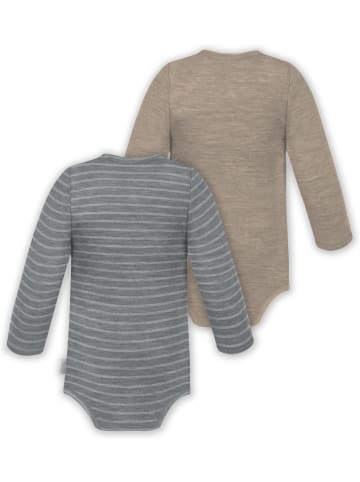 Normani Outdoor Sports 2er Set Unisex Baby Wickelbody Langarm-Strampler in Grau/Beige