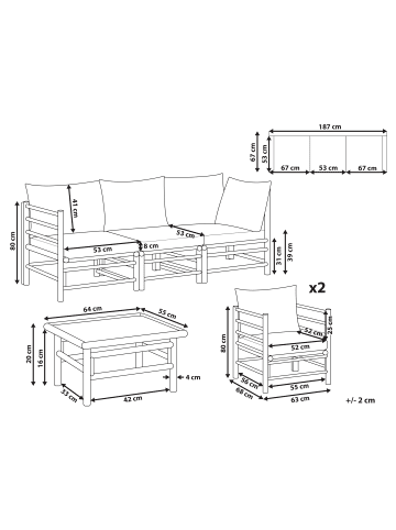 Beliani 5-tlg Sitzgruppe CERRETO in Braun/Weiß