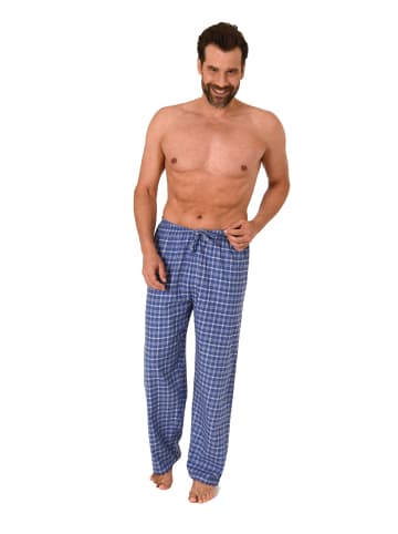 NORMANN Flanell Schlafanzug Hose kariert Baumwolle - 70221 in blau