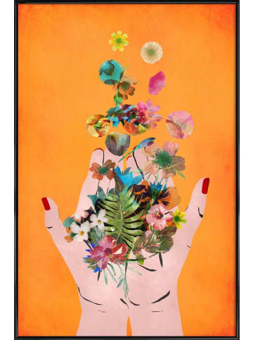 Juniqe Poster in Kunststoffrahmen "Frida's Hands" in Bunt & Orange