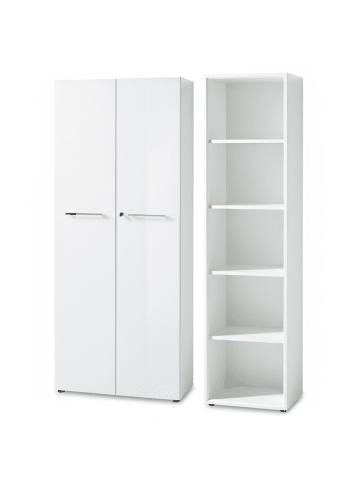 KADIMA DESIGN Büro-Set 2-teilig, Schrank Regal 5 OH, Glas Front Modern in Weiß