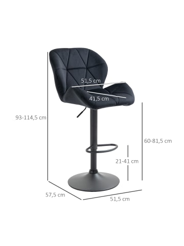 HOMCOM Barhocker in Schwarz 51,5L x 57,5B x 93H cm