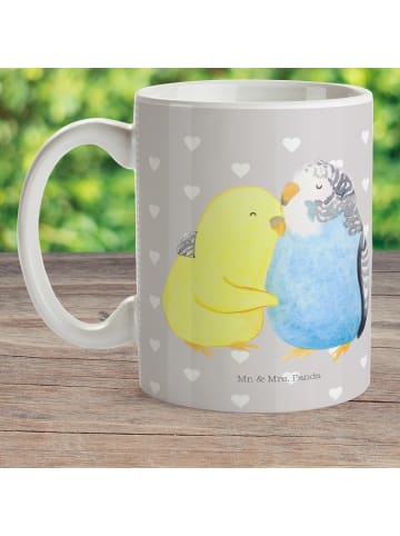 Mr. & Mrs. Panda Kaffeebecher Wellensittich Liebe ohne Spruch in Grau Pastell