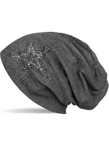 styleBREAKER Beanie Mütze mit Strass Stern in Dunkelgrau meliert