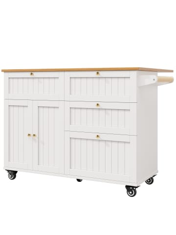 ABRIHOME Küchenwagen Kücheninsel mit Stauraum und Rollen in Weiß