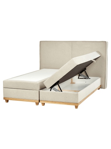 Beliani Boxspring Bett DYNASTY in Beige/Heller Holzfarbton