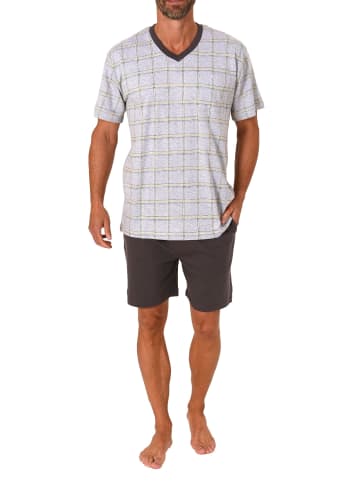 NORMANN kurzarm Schlafanzug Shorty Pyjama karierten Oberteil - 71938 in Grau
