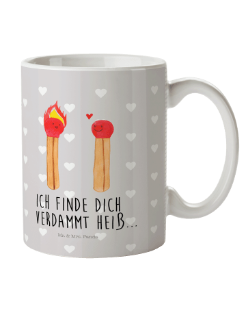 Mr. & Mrs. Panda Campingbecher Streichhölzer mit Spruch in Grau Pastell