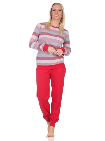 NORMANN Schlafanzug langarm Bündchen Pyjama Blockstreifen - 86953 in rosa