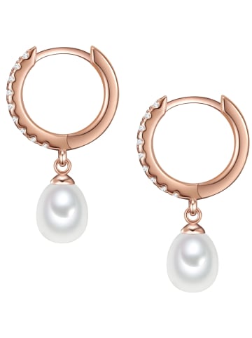 Valero Pearls Creolen Sterling Silber Zirkonia Süßwasser-Zuchtperle in roségold