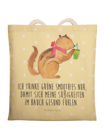 Mr. & Mrs. Panda Umhängetasche Eichhörnchen Smoothie mit Spruch in Gelb Pastell