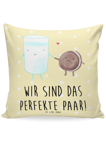 Mr. & Mrs. Panda Kissen 40x40 Milch Keks mit Spruch in Gelb Pastell