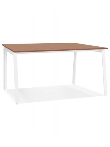 KADIMA DESIGN Gerader Schreibtisch mit Walnuss MDF Platte und Metallgestell in Braun-Weiß
