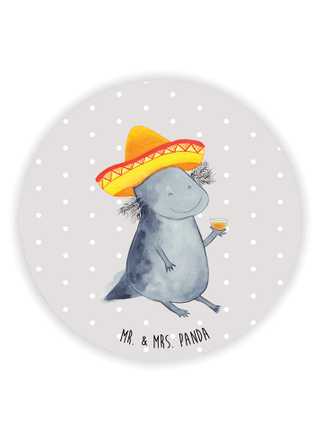 Mr. & Mrs. Panda Rund Magnet Axolotl Tequila ohne Spruch in Grau Pastell