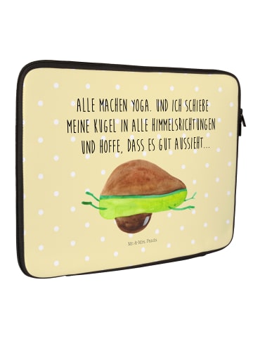 Mr. & Mrs. Panda Laptoptasche Avocado Yoga mit Spruch in Gelb Pastell