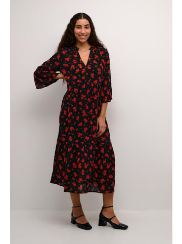 Kaffe Kleid KAamber A-shape in Black_Red Flower Print