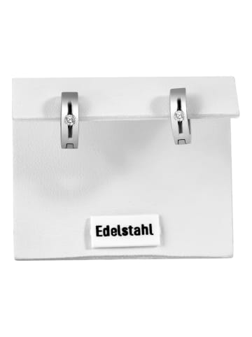 Adeliás Damen Ohrringe – Klappcreole aus Edelstahl mit Strass Steinchen in silber