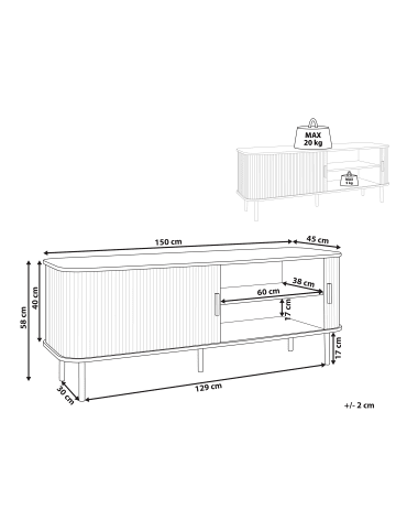 Beliani TV-Möbel BRADLEY in Braun/Schwarz - (W) 150 x (H) 58 x (L) 45 cm