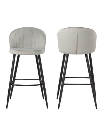 KADIMA DESIGN 2er Set Barhocker Samt Hocker mit Lehne, Küchenhocker in Grau